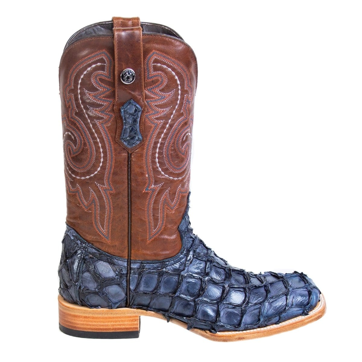 Tanner Mark Boots Boots Tanner Mark Men&#39;s Genuine Monster Fish Square Toe Boots Navy Blue TMX201336