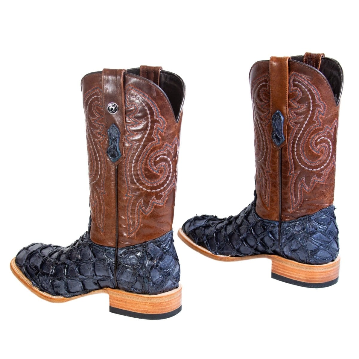 Tanner Mark Boots Boots Tanner Mark Men&#39;s Genuine Monster Fish Square Toe Boots Navy Blue TMX201336