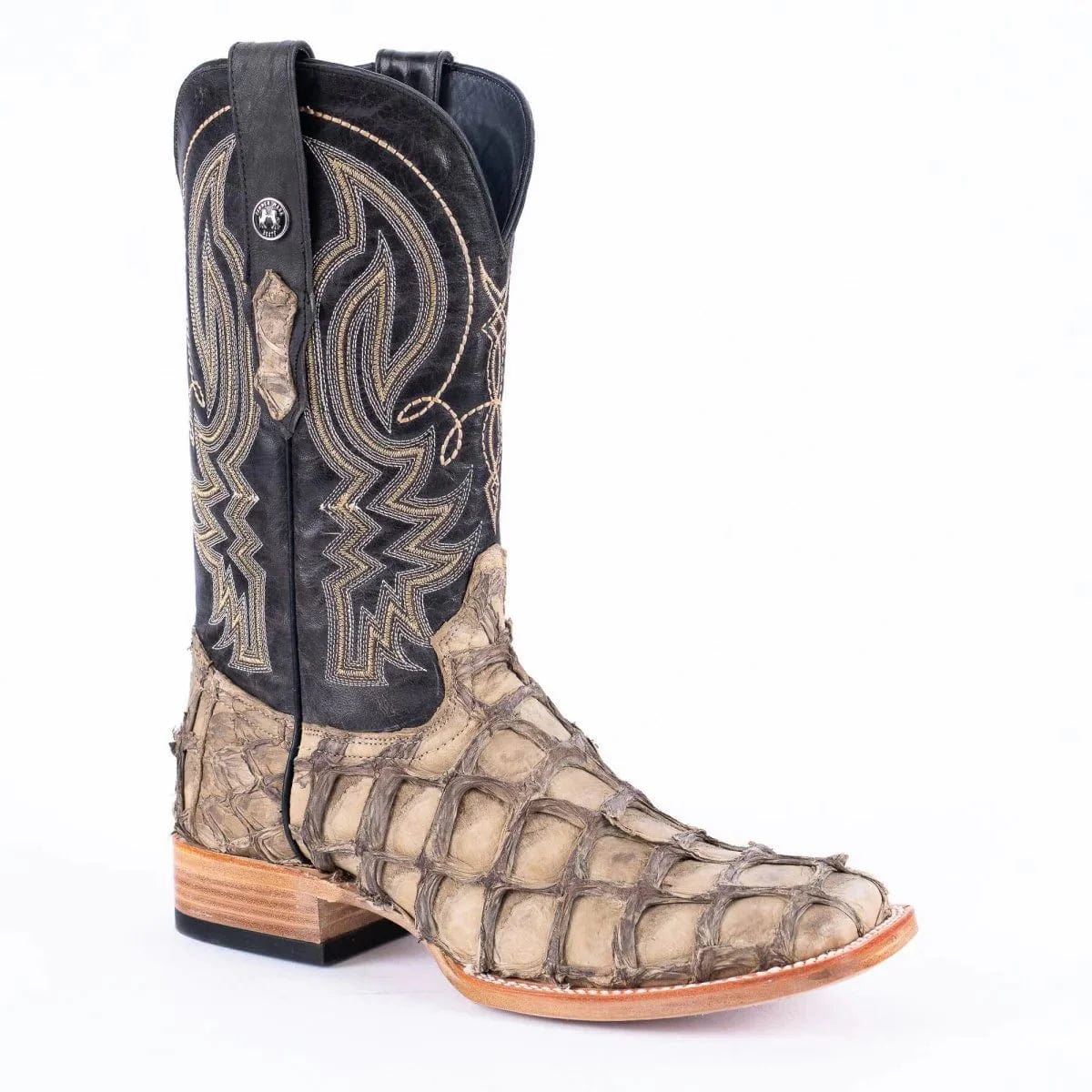 Tanner Mark Boots Boots Tanner Mark Men&#39;s Genuine Monster Fish Square Toe Boots Sand TMX201321