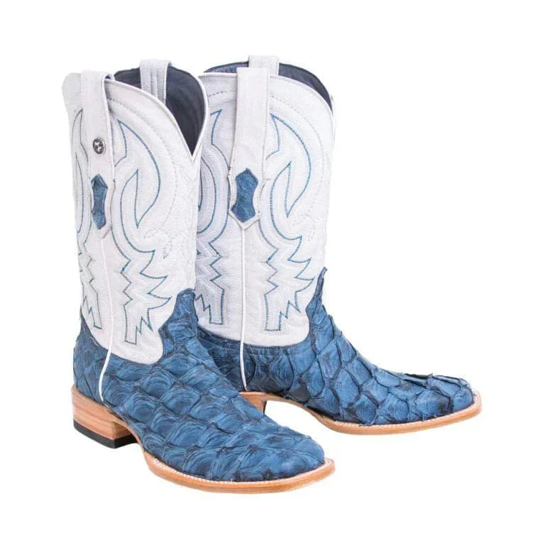 Tanner Mark Boots Boots Tanner Mark Men&#39;s Genuine Monster Fish Square Toe Boots Sky Blue Matte TMX201323