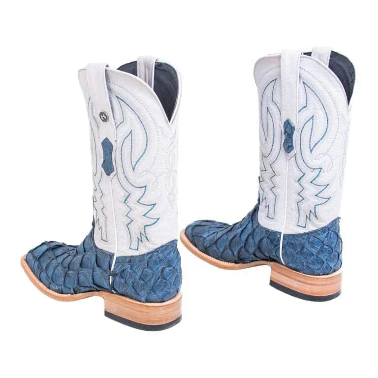 Tanner Mark Boots Boots Tanner Mark Men&#39;s Genuine Monster Fish Square Toe Boots Sky Blue Matte TMX201323