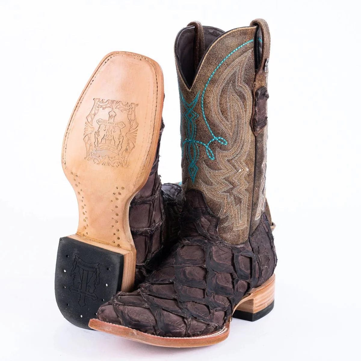 Tanner Mark Boots Boots Tanner Mark Men&#39;s Genuine Monster Fish Square Toe Boots Tobacco TMX201324