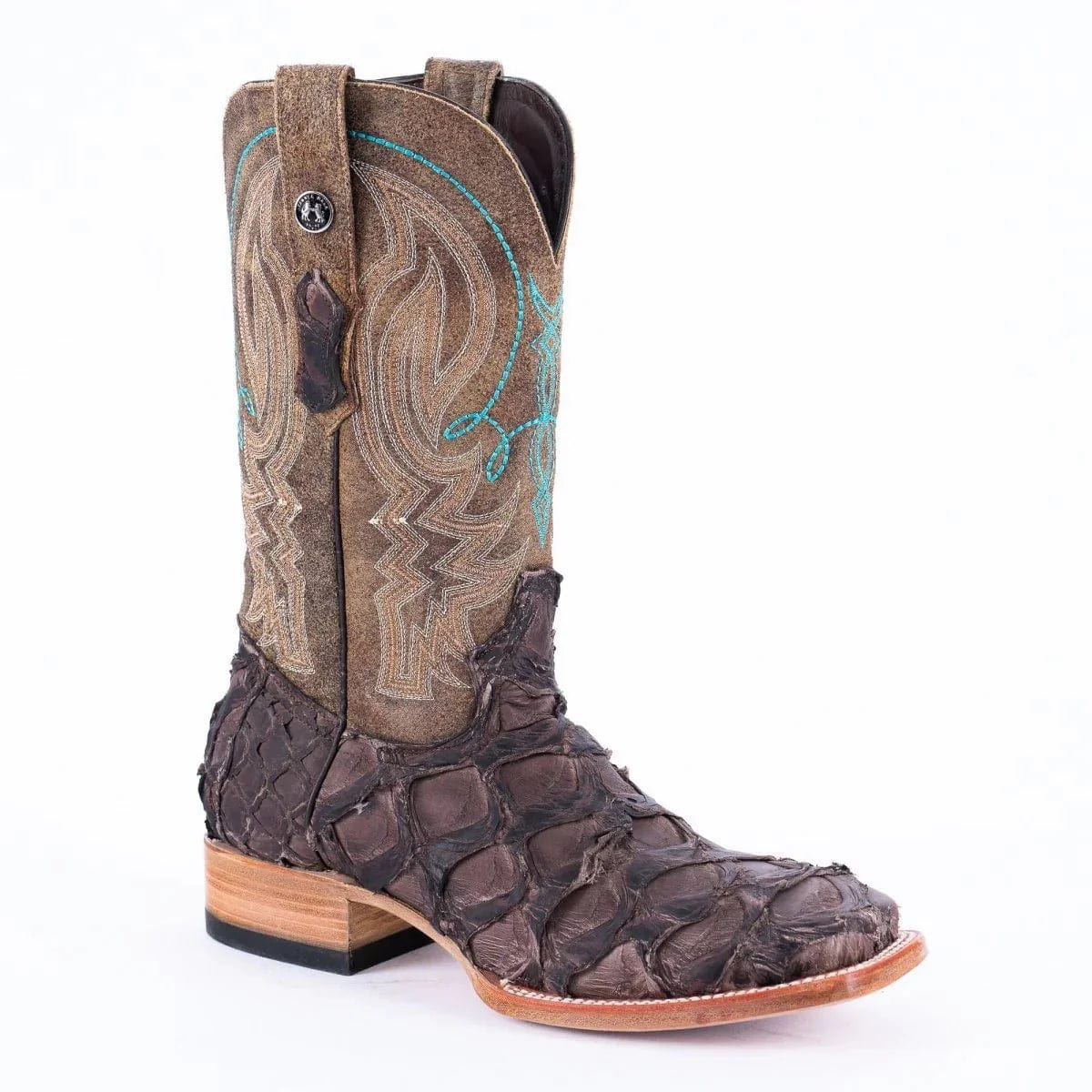 Tanner Mark Boots Boots Tanner Mark Men&#39;s Genuine Monster Fish Square Toe Boots Tobacco TMX201324