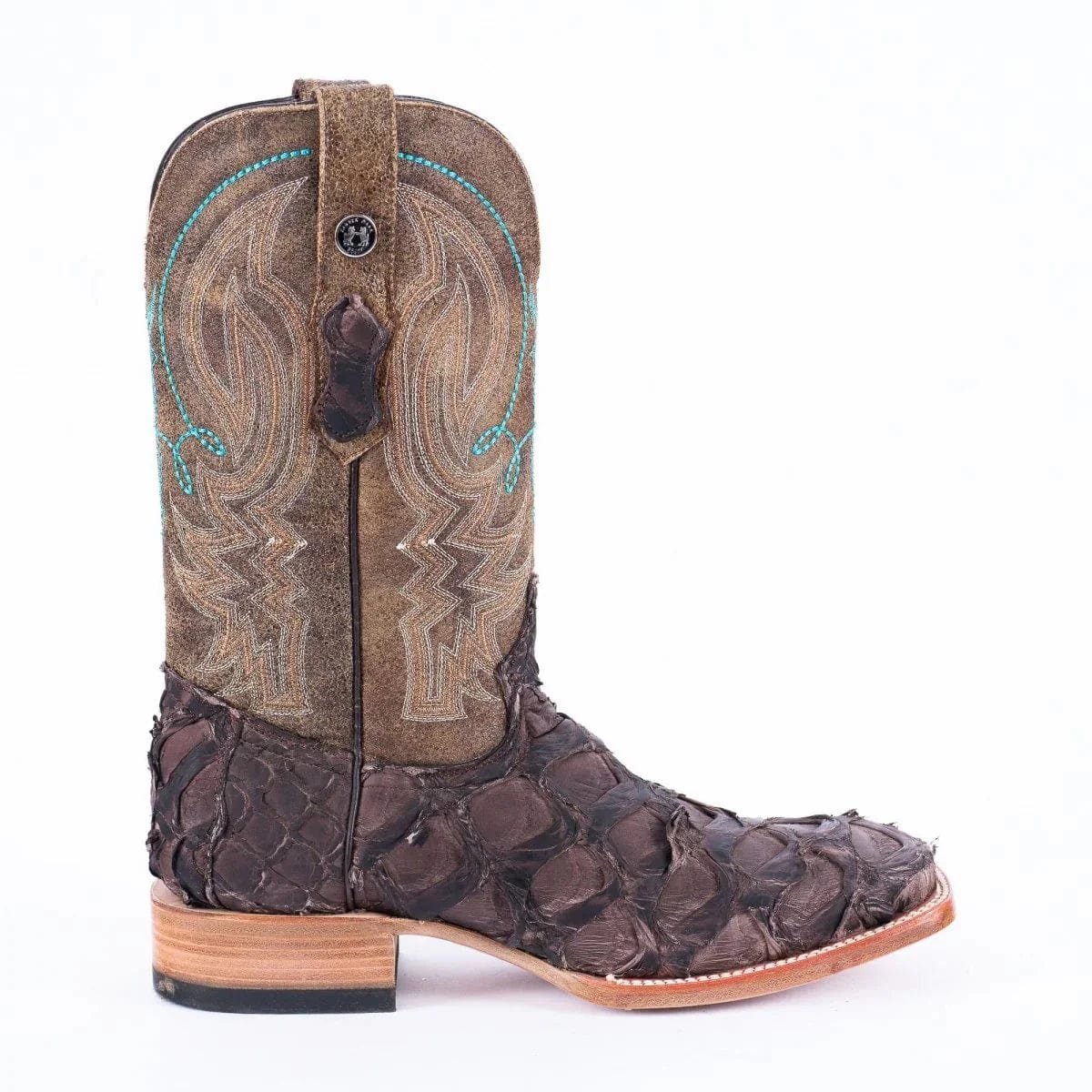 Tanner Mark Boots Boots Tanner Mark Men&#39;s Genuine Monster Fish Square Toe Boots Tobacco TMX201324