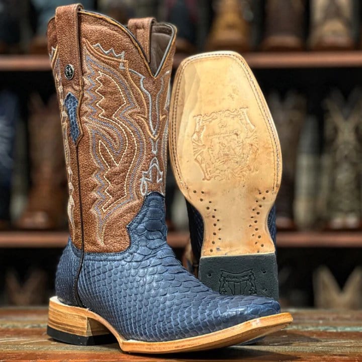 Tanner Mark Boots Boots Tanner Mark Men&#39;s Genuine Python Square Toe Boots Blue Jeans TMX208030