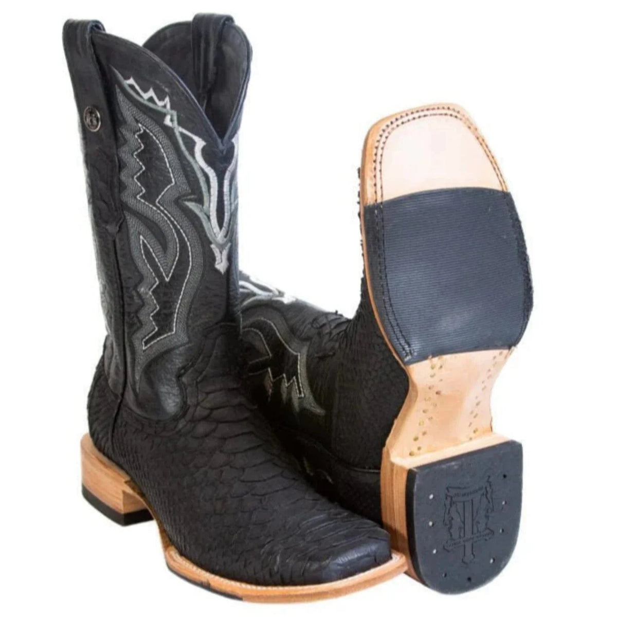 Tanner Mark Boots Boots Tanner Mark Men&#39;s Genuine Python Square Toe Boots Matte Black TMX208038