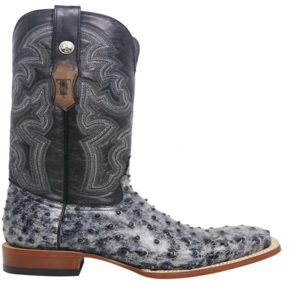 Tanner Mark Boots Boots Tanner Mark Men&#39;s Guthrie Print Ostrich Square Toe Boots Rustic Black TM200962