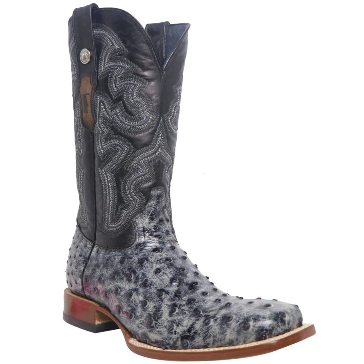 Tanner Mark Boots Boots Tanner Mark Men&#39;s Guthrie Print Ostrich Square Toe Boots Rustic Black TM200962