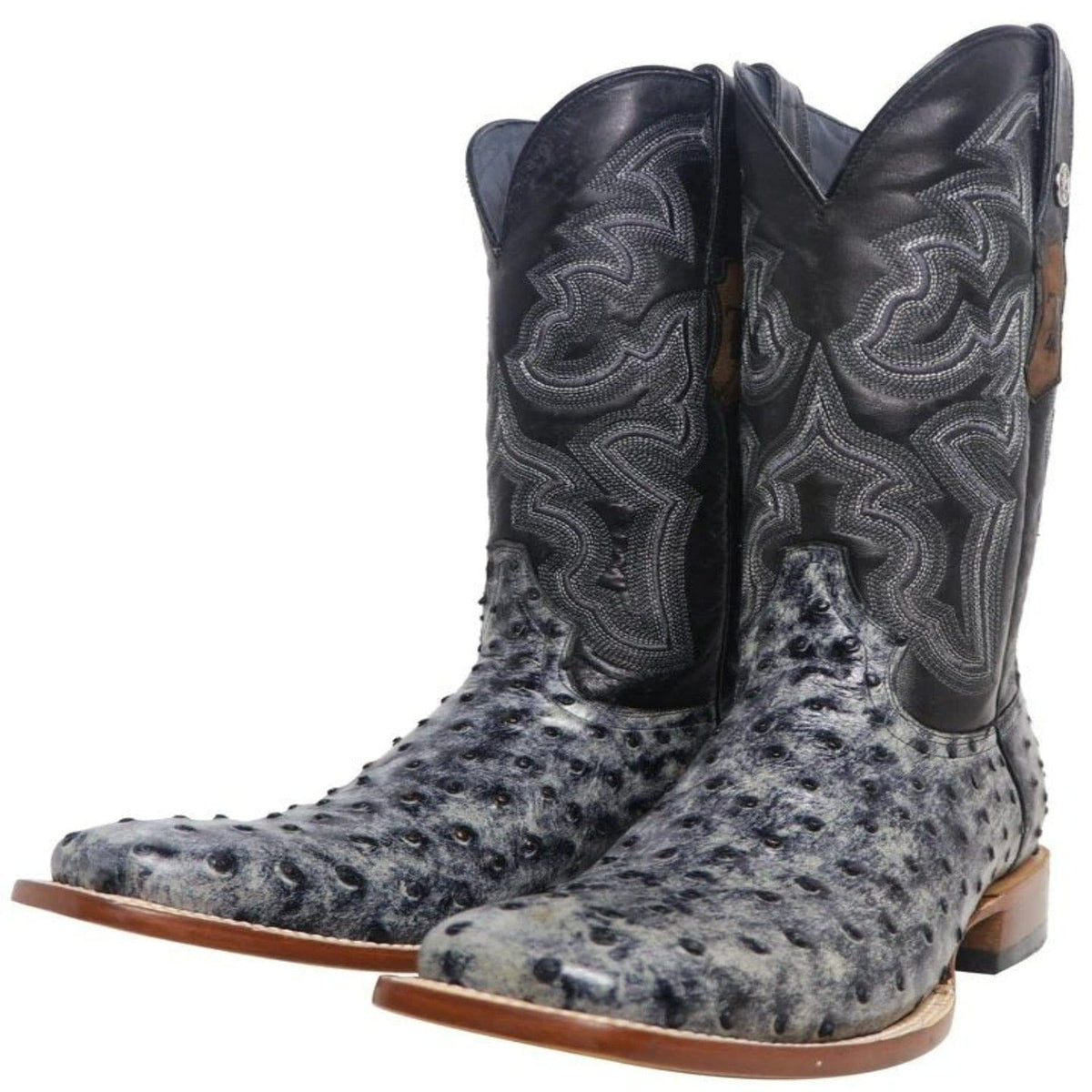 Tanner Mark Boots Boots Tanner Mark Men&#39;s Guthrie Print Ostrich Square Toe Boots Rustic Black TM200962