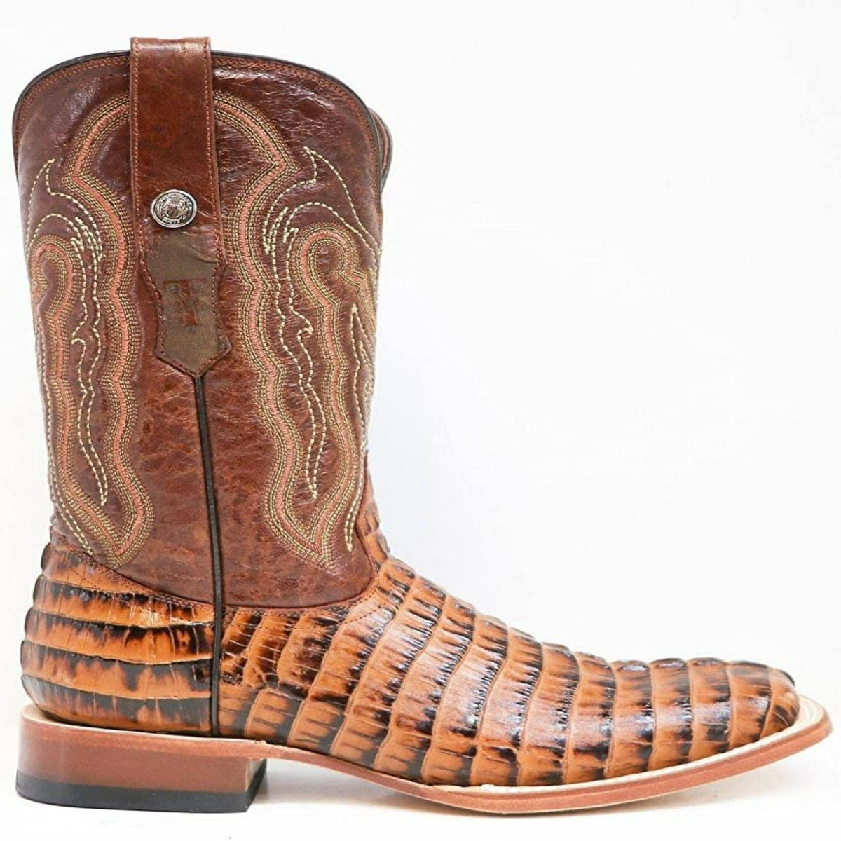 Tanner Mark Boots Boots Tanner Mark Men&#39;s Hudson Print Caiman Tail Square Toe Boots Cognac TM201703