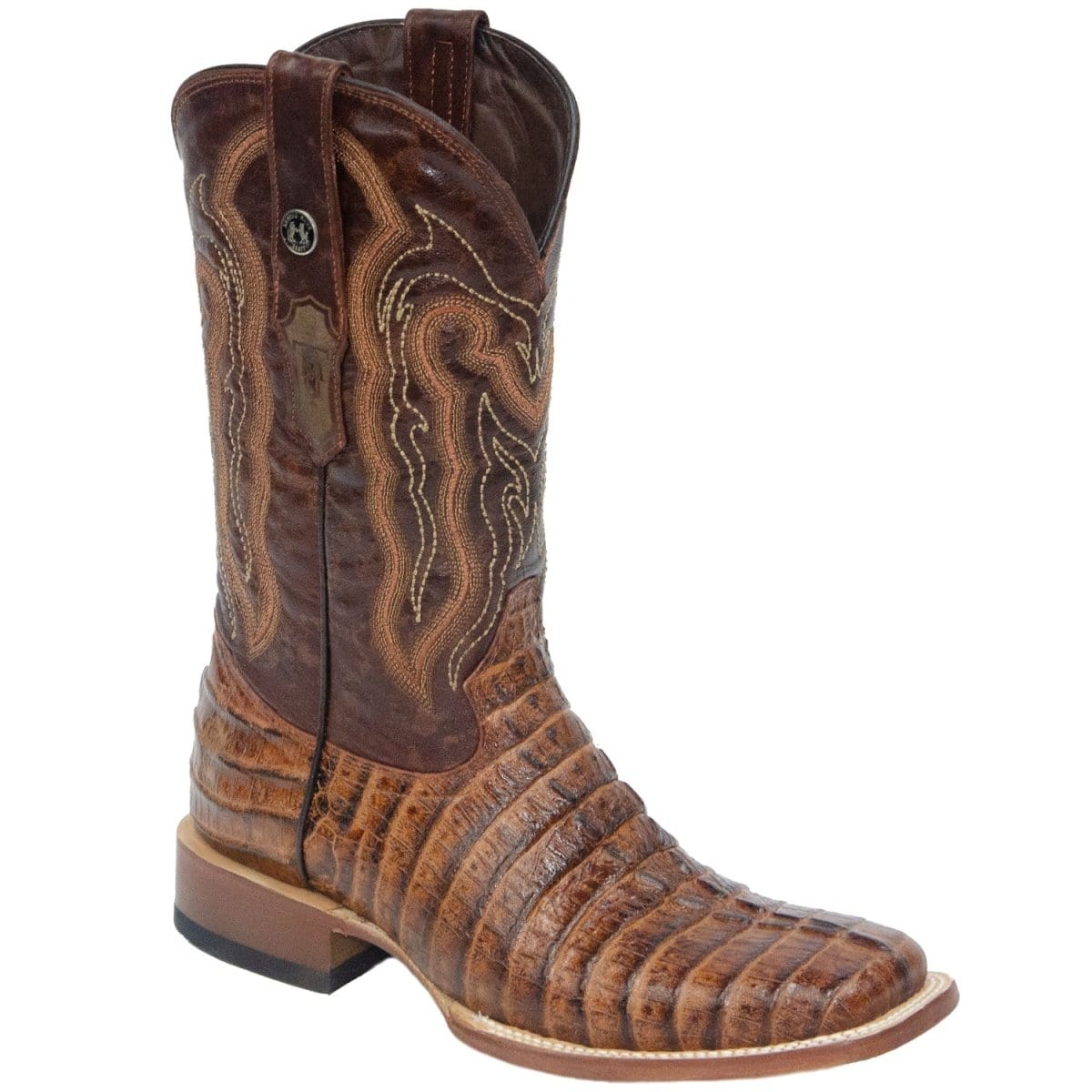 Tanner Mark Boots Boots Tanner Mark Men&#39;s Hudson Print Caiman Tail Square Toe Boots Cognac TM201703