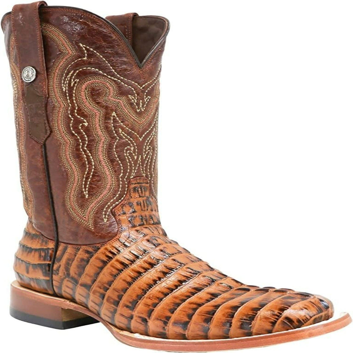 Tanner Mark Boots Boots Tanner Mark Men&#39;s Hudson Print Caiman Tail Square Toe Boots Cognac TM201703