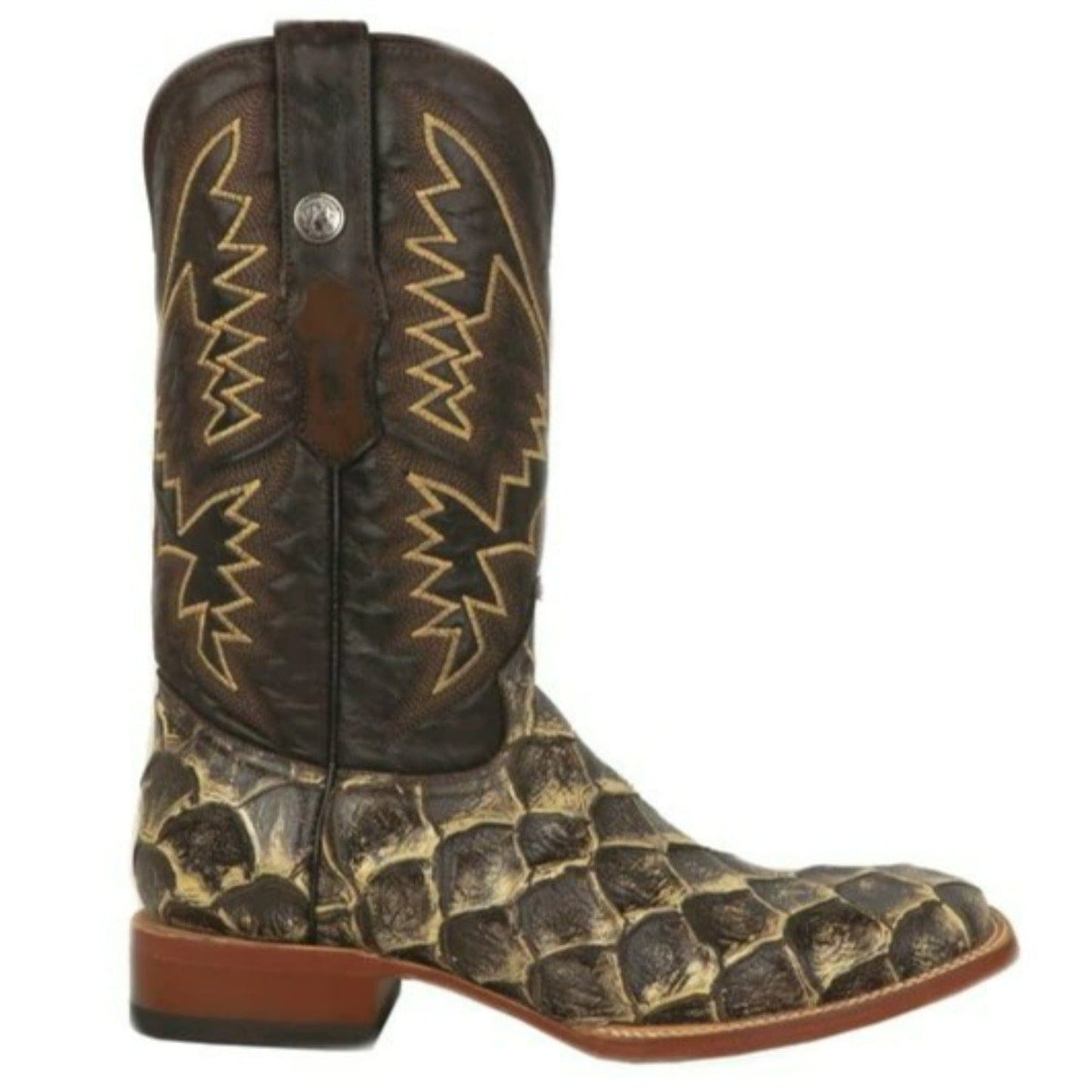 Tanner Mark Boots Boots Tanner Mark Men's LaGrange Print Monster Fish Square Toe Boots Brown TM201713