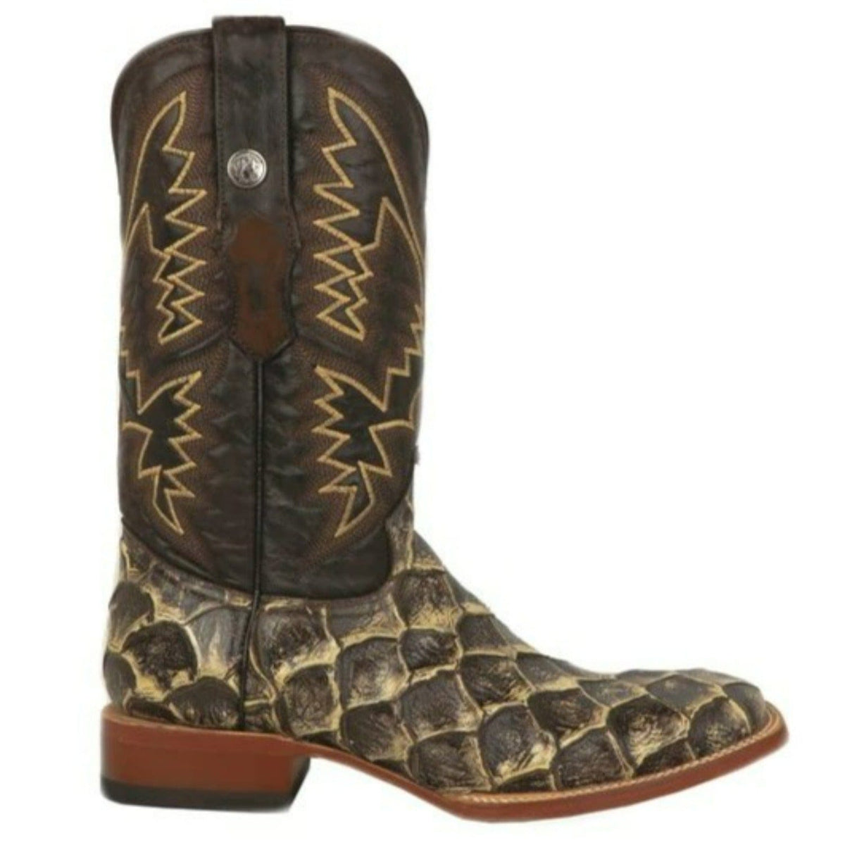 Tanner Mark Boots Boots Tanner Mark Men&#39;s LaGrange Print Monster Fish Square Toe Boots Brown TM201713