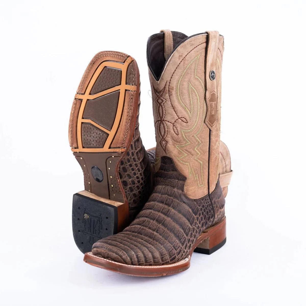 Tanner Mark Boots Boots Tanner Mark Men&#39;s Print Caiman Belly Square Toe Boots Brown TM205561