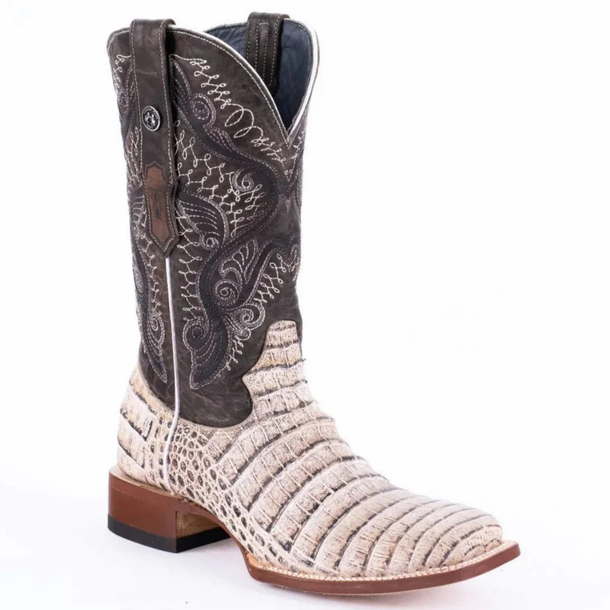 Tanner Mark Boots Boots Tanner Mark Men&#39;s Print Caiman Belly Square Toe Boots Natural TM205569