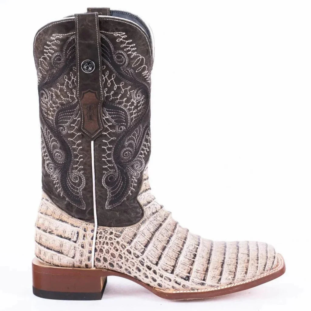 Tanner Mark Boots Boots Tanner Mark Men&#39;s Print Caiman Belly Square Toe Boots Natural TM205569