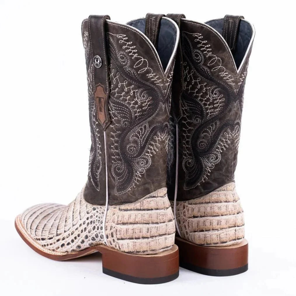 Tanner Mark Boots Boots Tanner Mark Men&#39;s Print Caiman Belly Square Toe Boots Natural TM205569