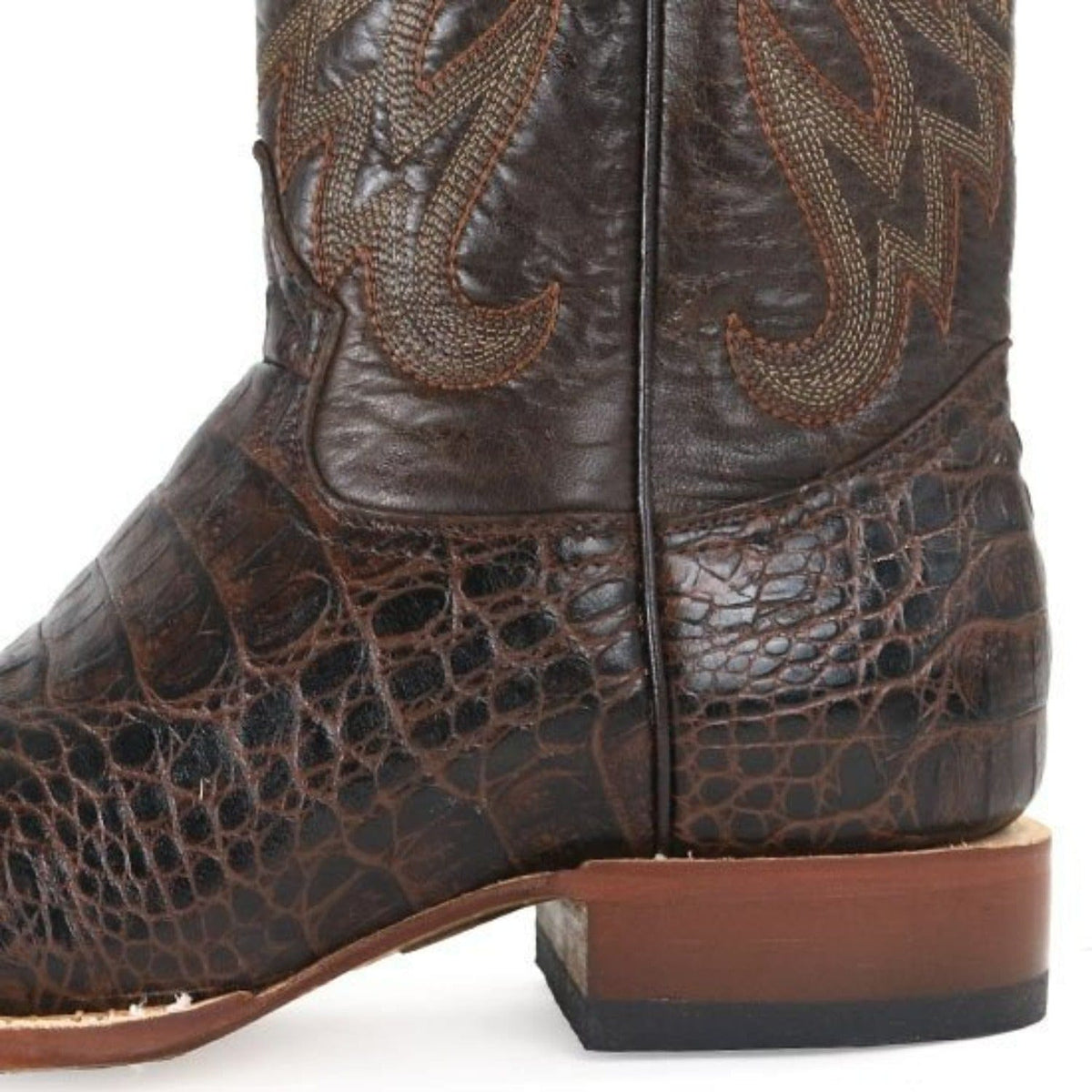 Tanner Mark Boots Boots Tanner Mark Men&#39;s Print Caiman Hornback Square Toe Boots Brown TM201701