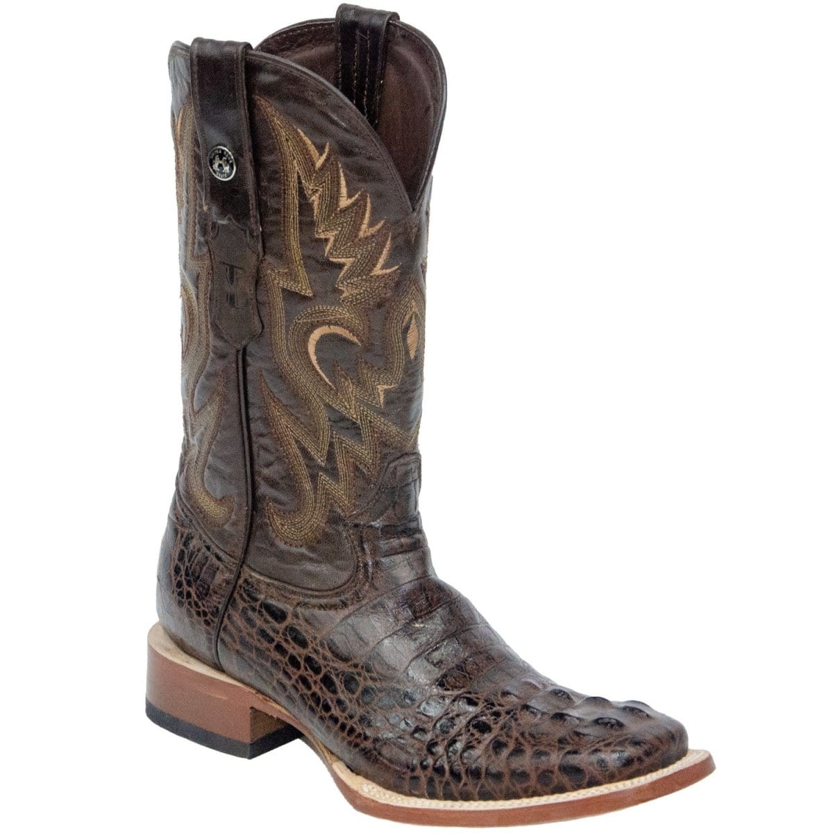 Tanner Mark Boots Boots Tanner Mark Men&#39;s Print Caiman Hornback Square Toe Boots Brown TM201701