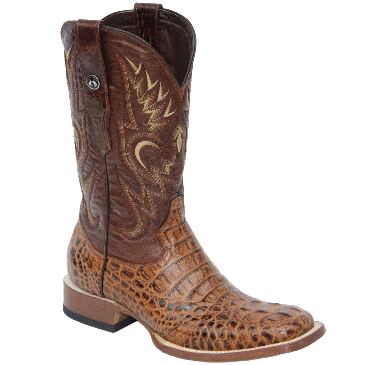 Tanner Mark Boots Boots Tanner Mark Men&#39;s Print Caiman Hornback Square Toe Boots Cognac TM201700