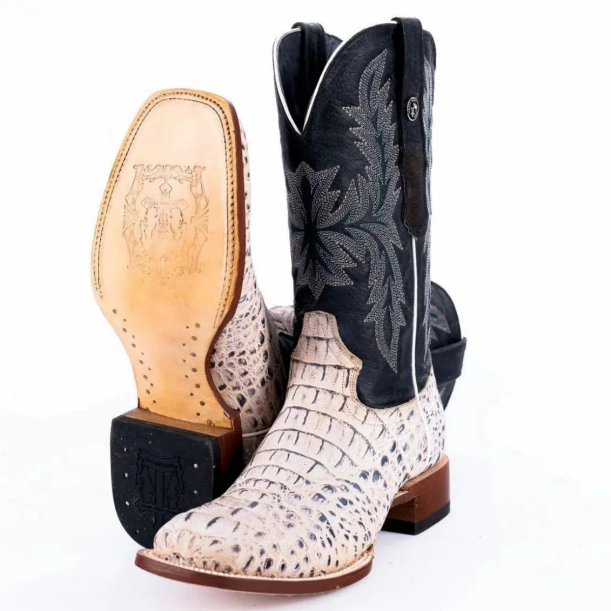 Tanner Mark Boots Boots Tanner Mark Men's Print Caiman Hornback Square Toe Boots Natural TM205573