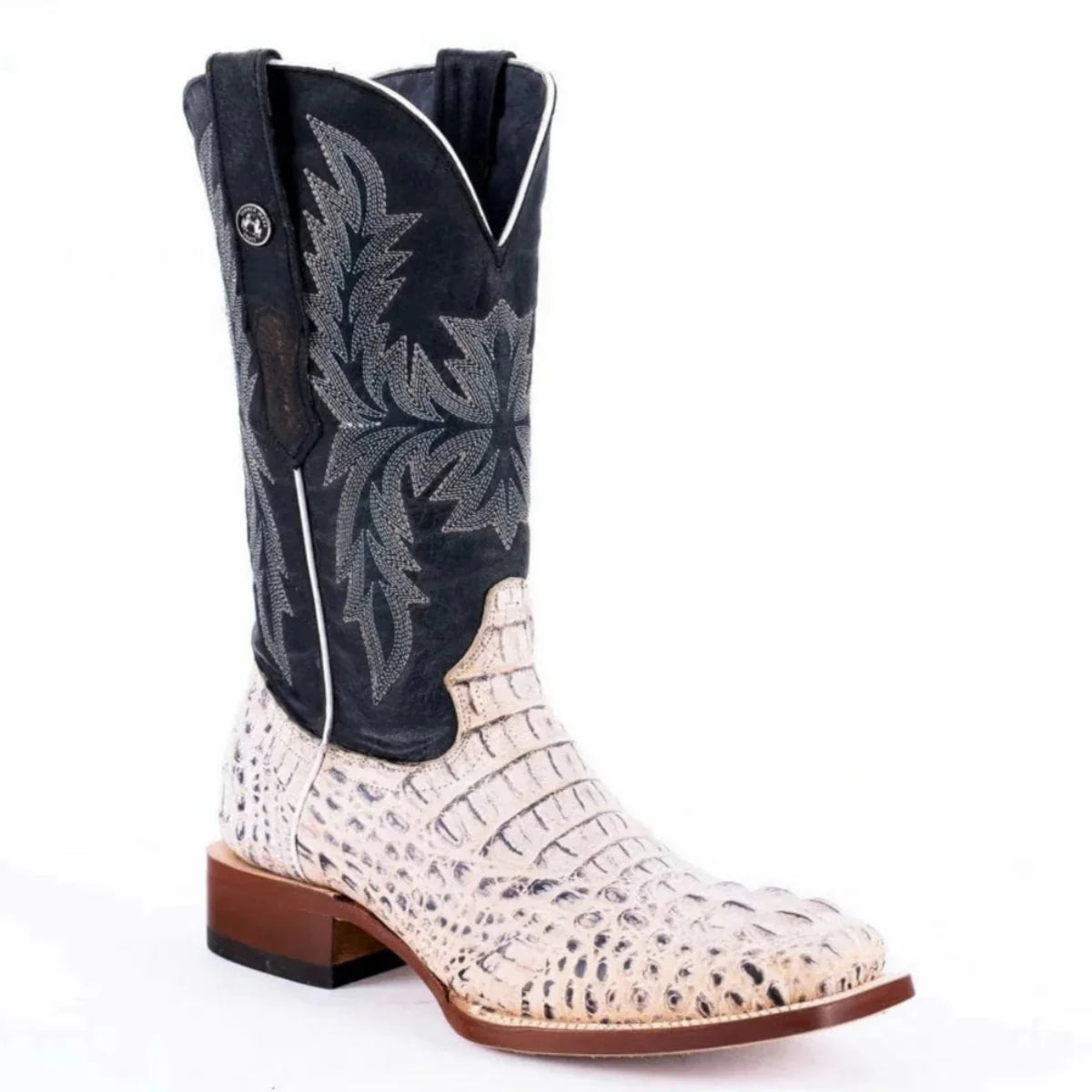 Tanner Mark Boots Boots Tanner Mark Men&#39;s Print Caiman Hornback Square Toe Boots Natural TM205573