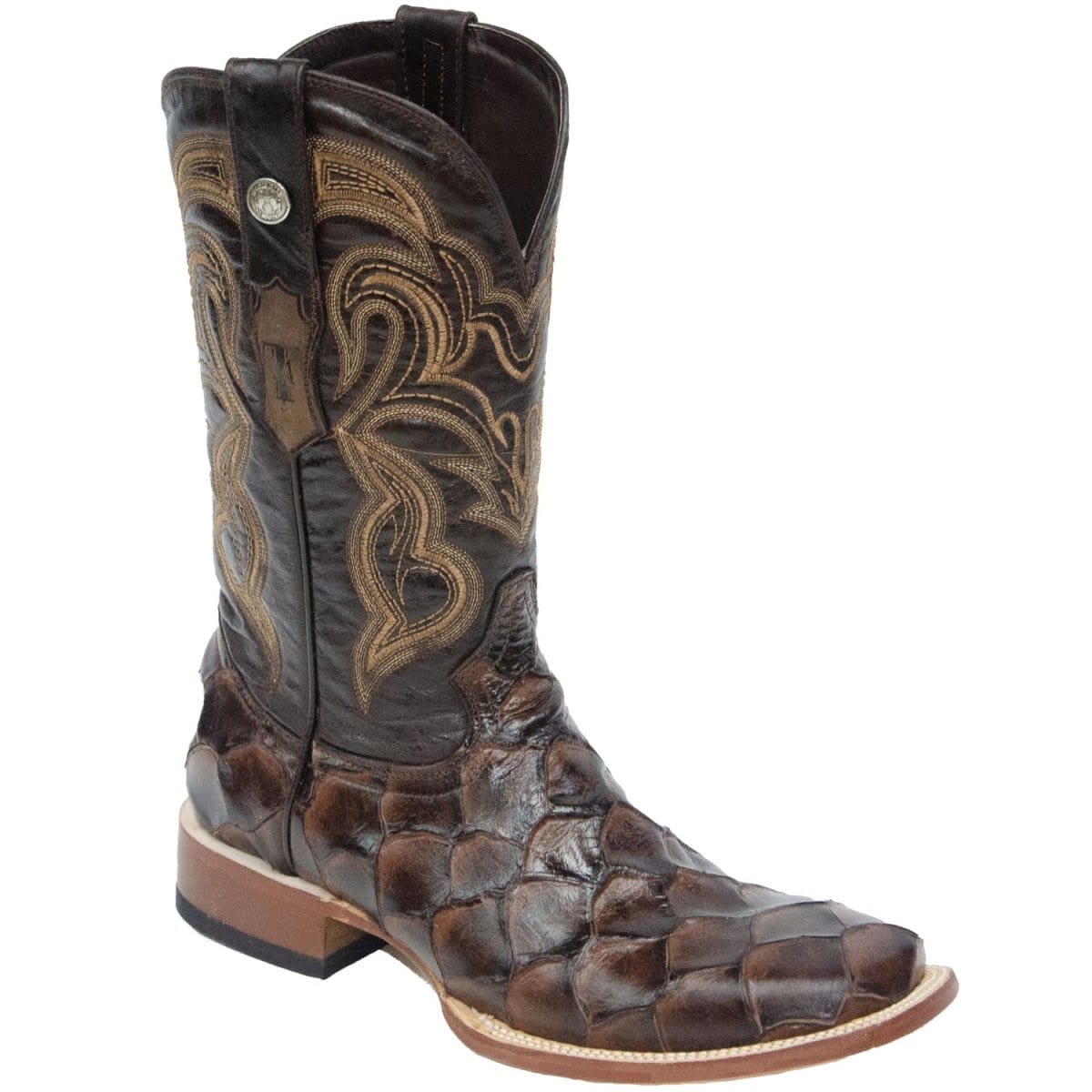 Tanner Mark Boots Boots Tanner Mark Men&#39;s Print Monster Fish Square Toe Boots Brown TM201716