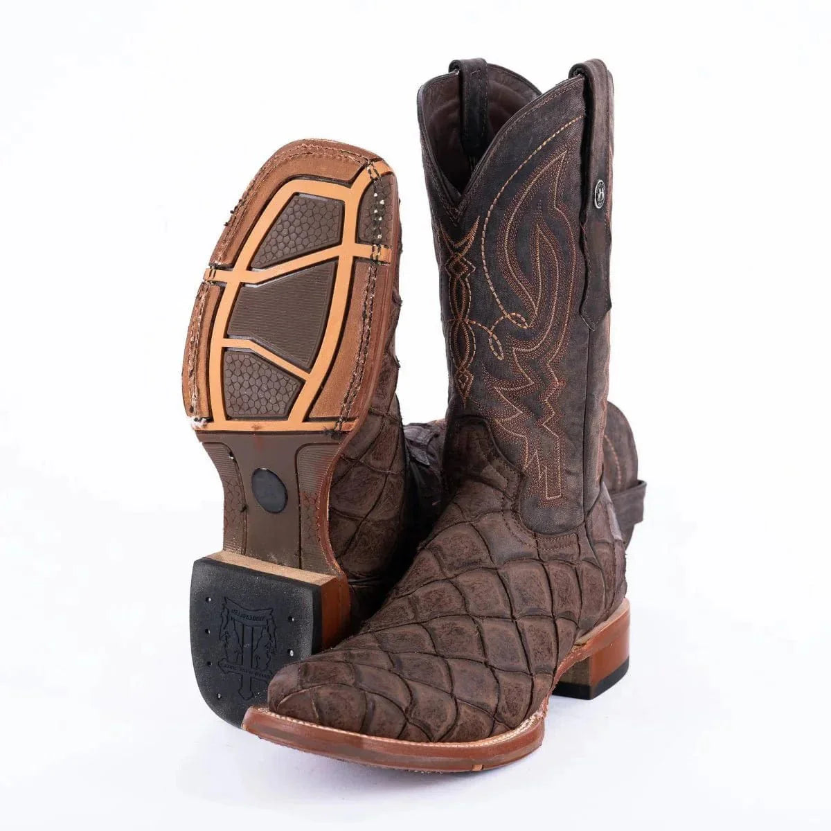 Tanner Mark Boots Boots Tanner Mark Men&#39;s Print Monster Fish Square Toe Boots Brown TM205558