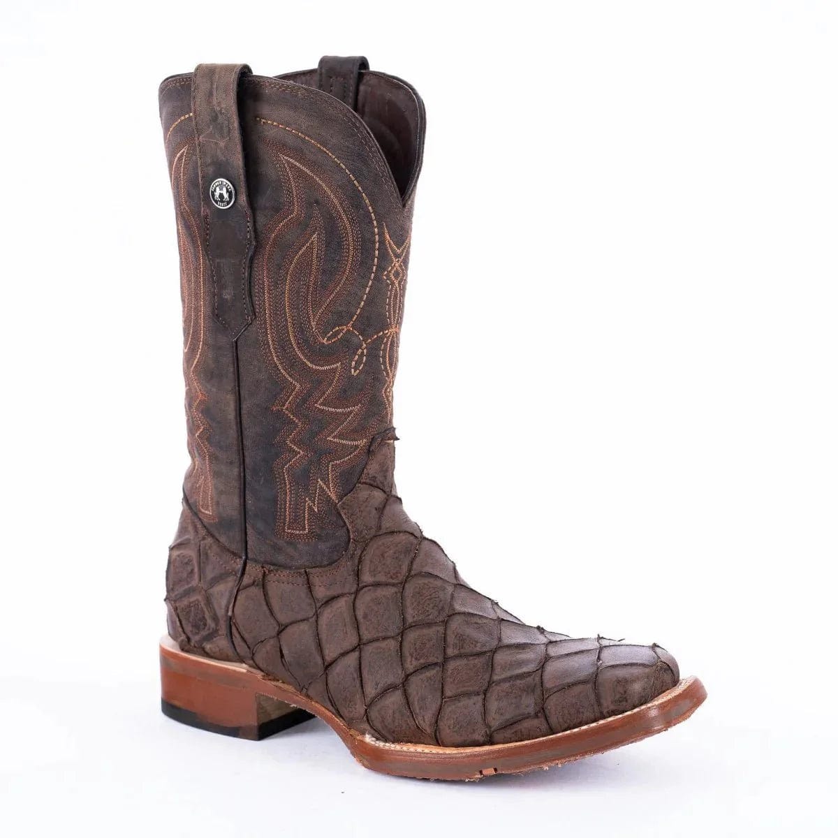 Tanner Mark Boots Boots Tanner Mark Men&#39;s Print Monster Fish Square Toe Boots Brown TM205558