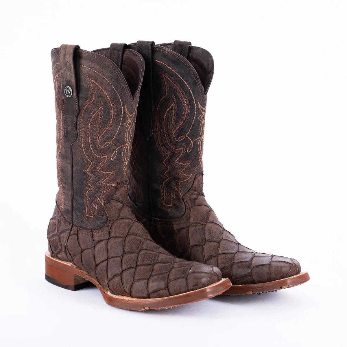 Tanner Mark Boots Boots Tanner Mark Men&#39;s Print Monster Fish Square Toe Boots Brown TM205558