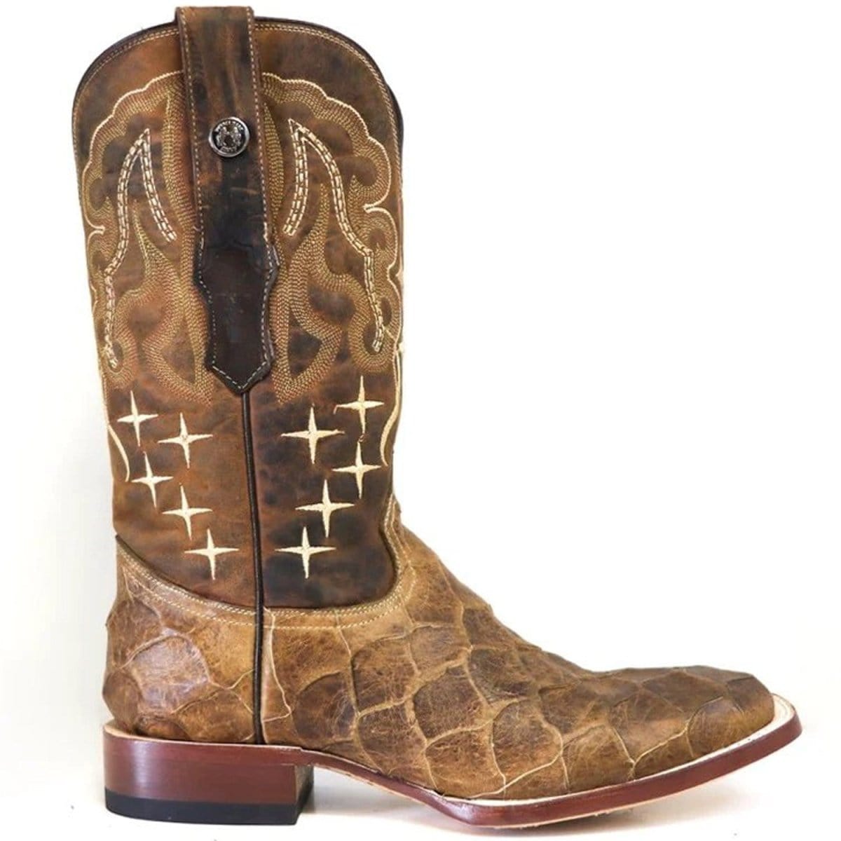 Tanner Mark Boots Boots Tanner Mark Men&#39;s Print Monster Fish Square Toe Boots Honey TM207016