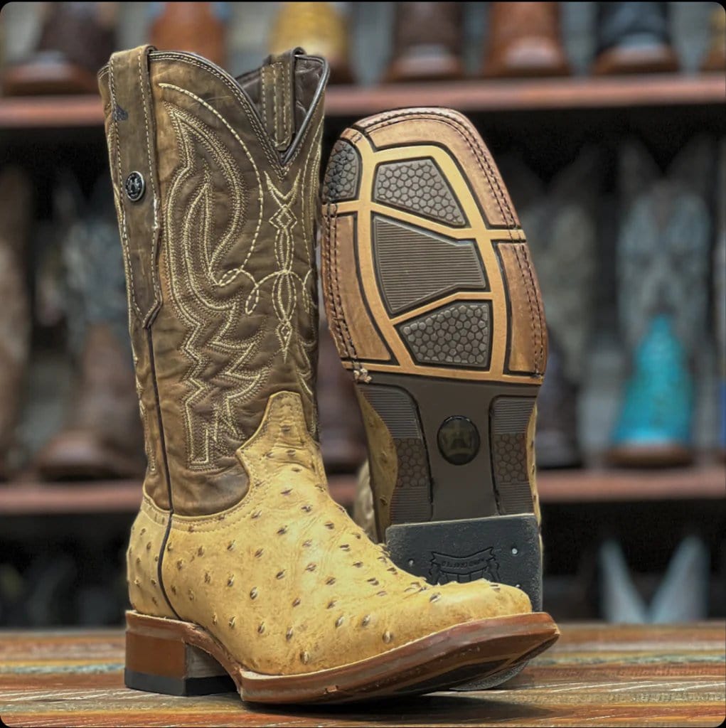 Tanner Mark Boots Boots Antique Saddle / 6 Tanner Mark Men's Print Ostrich Square Toe Boots Antique Saddle TM205556