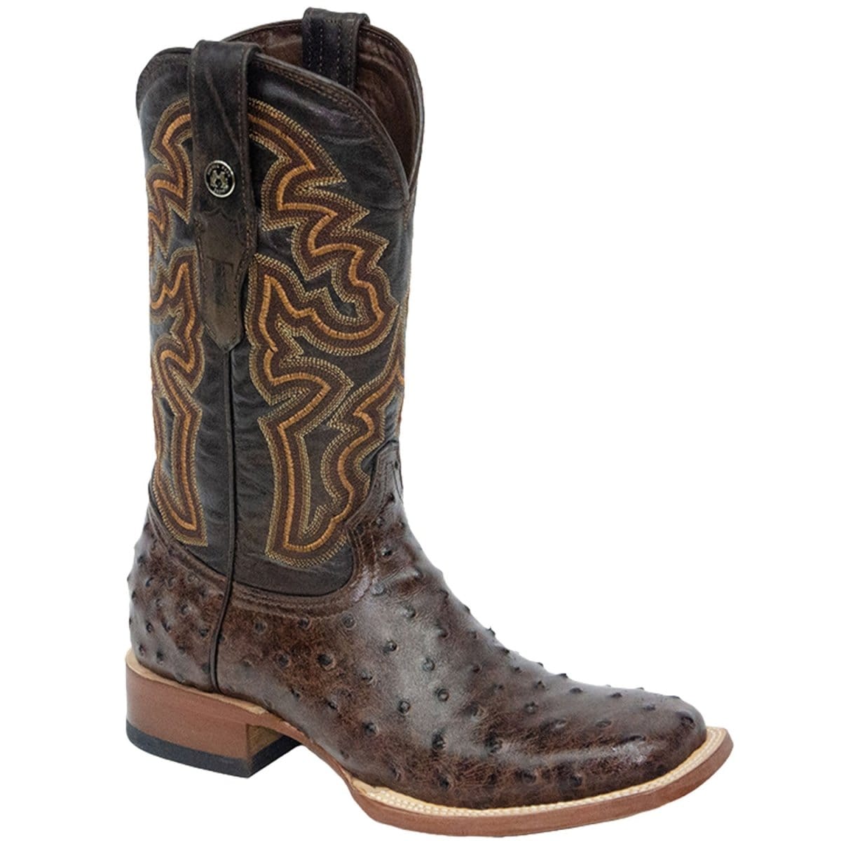 Tanner Mark Boots Boots Tanner Mark Men&#39;s Print Ostrich Square Toe Boots Rustic Brown TM200960