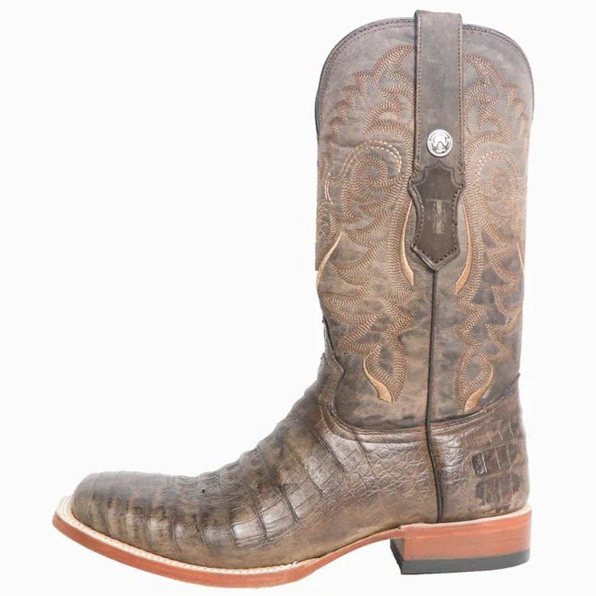 Tanner Mark Boots Boots Tanner Mark Men&#39;s Ruston Print Caiman Belly Square Toe Boots Brown TM207006