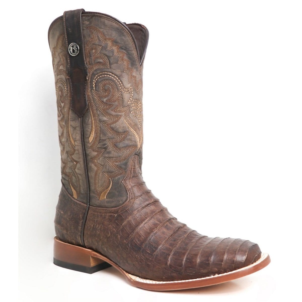 Tanner Mark Boots Boots Tanner Mark Men&#39;s Ruston Print Caiman Belly Square Toe Boots Brown TM207006