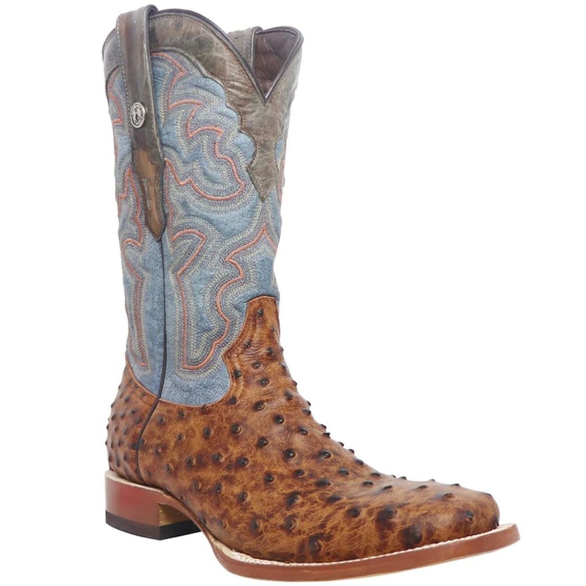 Tanner Mark Boots Boots Tanner Mark Men&#39;s Van Zandt Print Ostrich Square Toe Boots Cognac TM205524