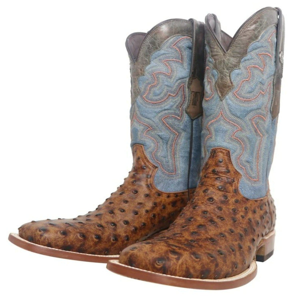 Tanner Mark Boots Boots Tanner Mark Men&#39;s Van Zandt Print Ostrich Square Toe Boots Cognac TM205524