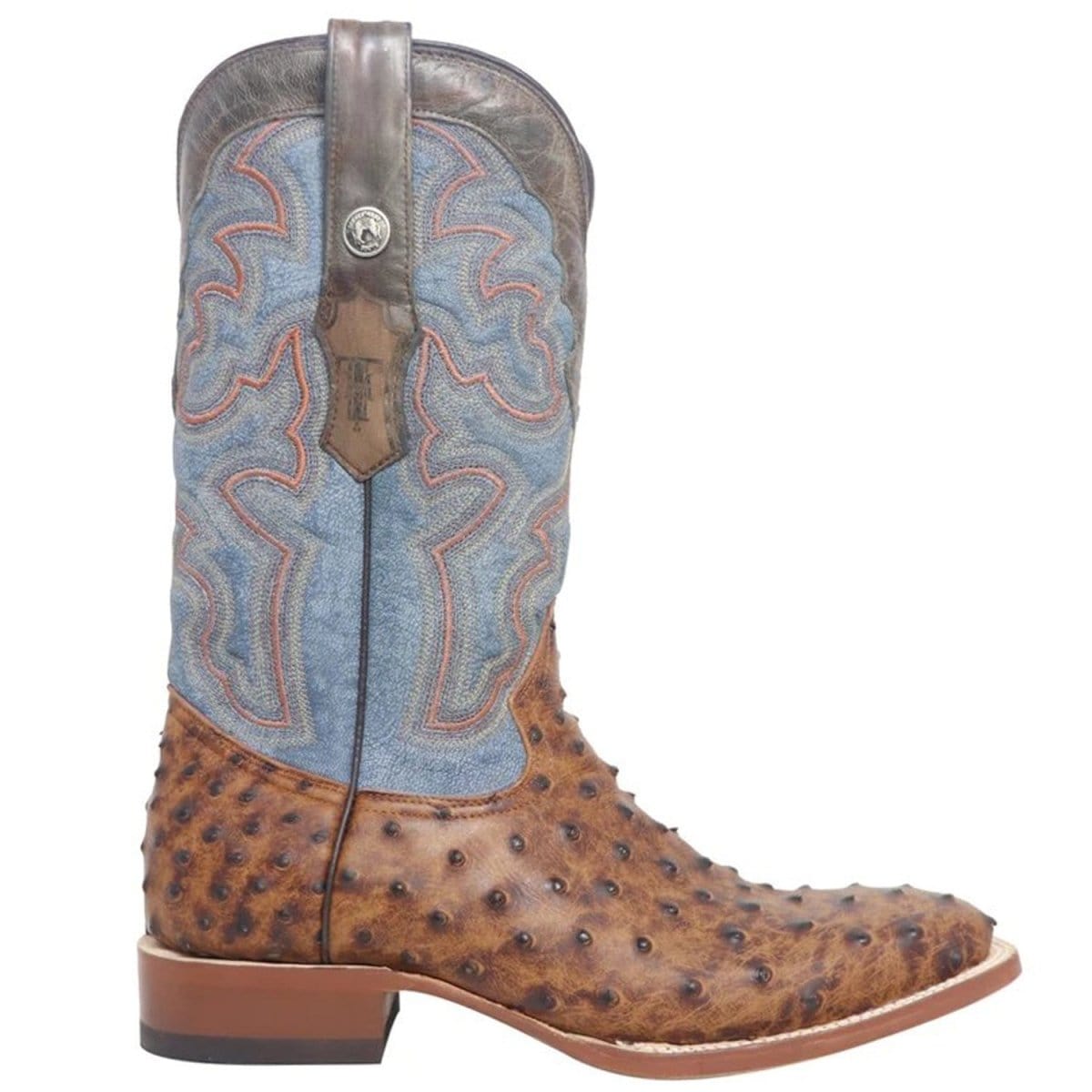 Tanner Mark Boots Boots Tanner Mark Men&#39;s Van Zandt Print Ostrich Square Toe Boots Cognac TM205524