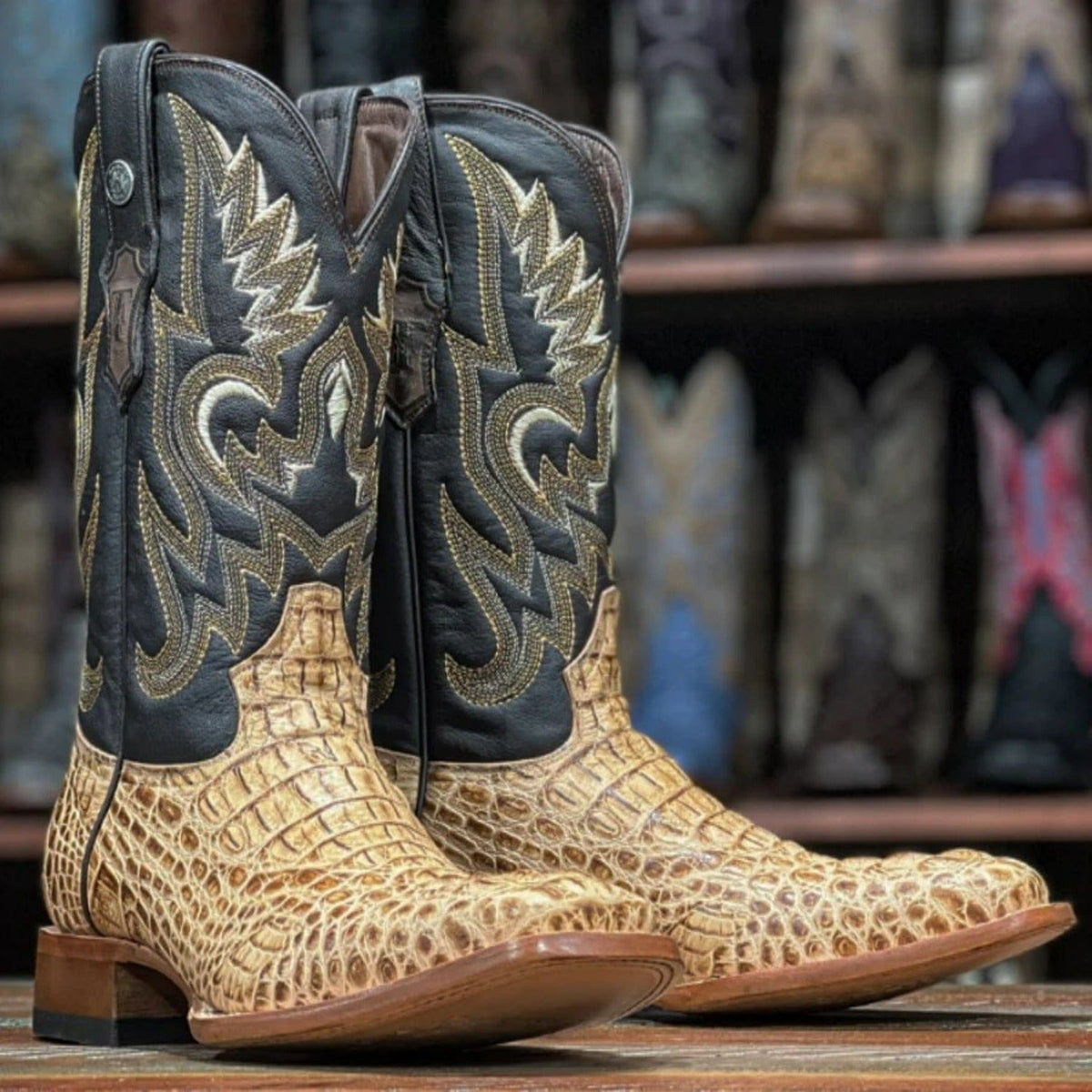 Tanner Mark Boots Boots Tanner Mark Men&#39;s Vaughn Print Caiman Hornback Square Toe Boots Orix TM205535