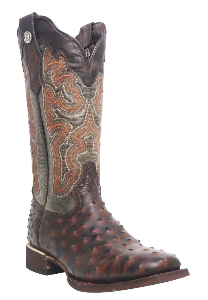 Tanner Mark Boots Boots Tanner Mark Women&#39;s &#39;Brooke&#39; Ostrich Print Square Toe Boots Chocolate TML205526