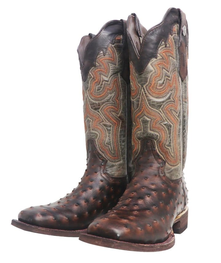 Tanner Mark Boots Boots Tanner Mark Women&#39;s &#39;Brooke&#39; Ostrich Print Square Toe Boots Chocolate TML205526