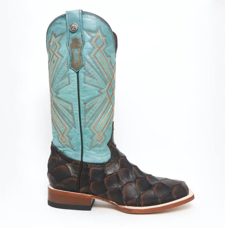 Tanner Mark Boots Boots Tanner Mark Women&#39;s &#39;Kaci Mae&#39; Print Monster Fish Square Toe Boots Choco TML207072