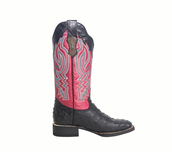 Tanner Mark Boots Boots Tanner Mark Women&#39;s &#39;Kennedy&#39; Ostrich Print Square Toe Boots Black TML205527