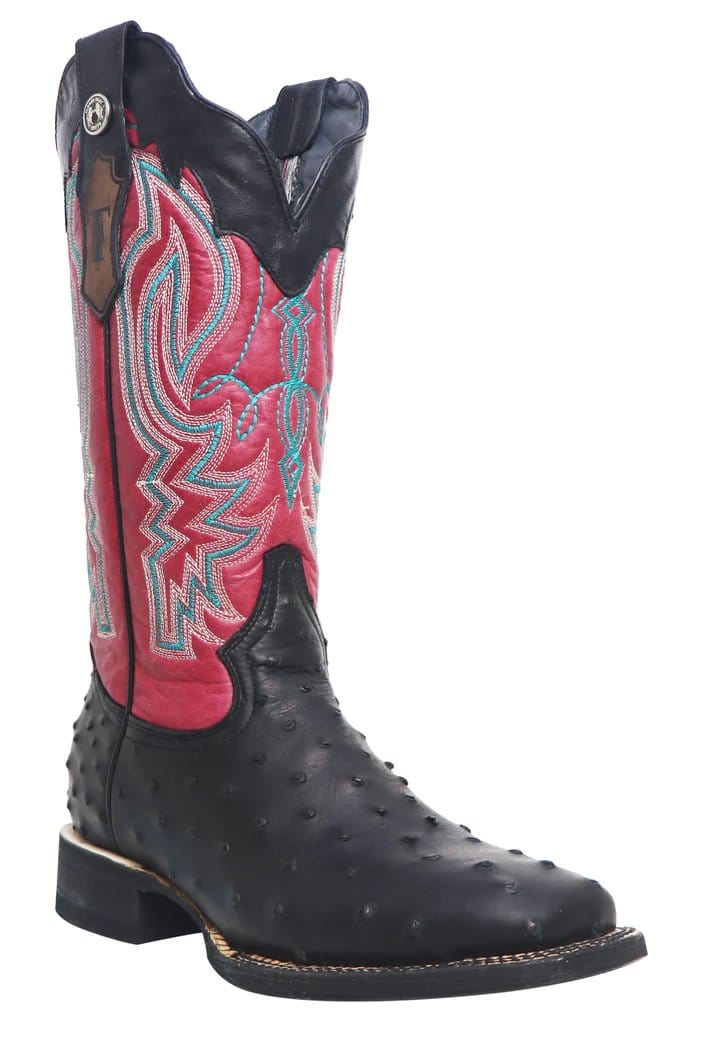 Tanner Mark Boots Boots Tanner Mark Women&#39;s &#39;Kennedy&#39; Ostrich Print Square Toe Boots Black TML205527