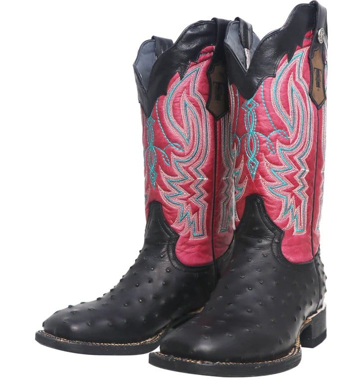 Tanner Mark Boots Boots Tanner Mark Women&#39;s &#39;Kennedy&#39; Ostrich Print Square Toe Boots Black TML205527