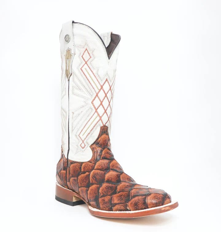 Tanner Mark Boots Boots Tanner Mark Women&#39;s Pistol Print Monster Fish Square Toe Boots Cognac TML207073