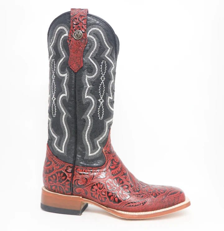 Tanner Mark Boots Boots Tanner Mark Women&#39;s &#39;Rebecca&quot; Hand Tooled Square Toe Leather Boots Red TML207065