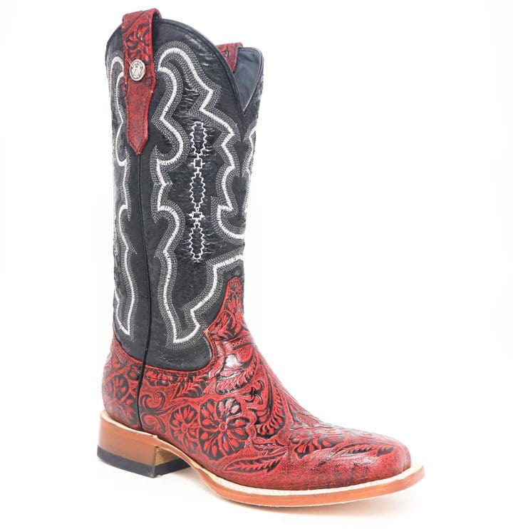 Tanner Mark Boots Boots Tanner Mark Women&#39;s &#39;Rebecca&quot; Hand Tooled Square Toe Leather Boots Red TML207065