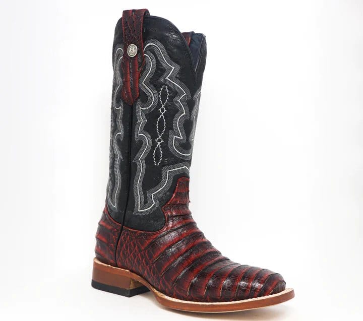 Tanner Mark Boots Boots Tanner Mark Women&#39;s &#39;Scarlet&#39; Print Caiman Belly Square Toe Boots Burgundy TML207069